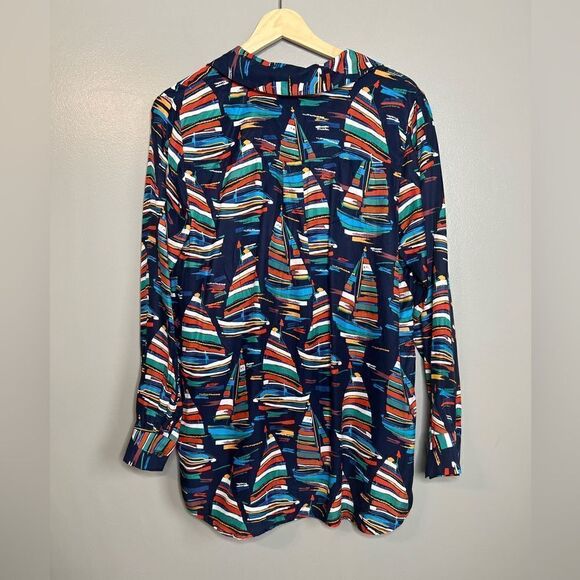 Soft surroundings sail away nautical sail boat graphic oversized blouse medium - Picture 5 of 7